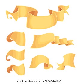 Set of golden ribbons. Vector banners and flags