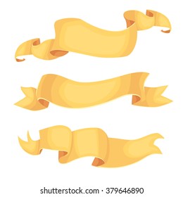 Set of golden ribbons. Vector banners and flags