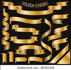 Set of golden ribbons. Vector illustration.