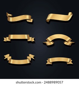 Set of golden ribbons. Vector on black background