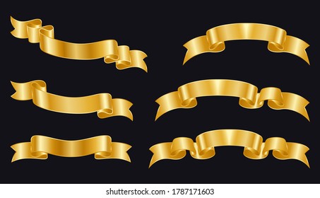 Set of golden ribbons for your design. Golden ribbon banners. Vector illustration EPS10