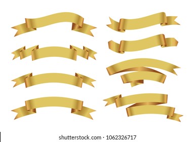 Set of golden ribbons.Gold ribbon banners.Vector illustration.