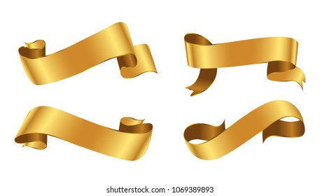 Set of golden ribbons.Gold Ribbon Banners.Vector illustration.