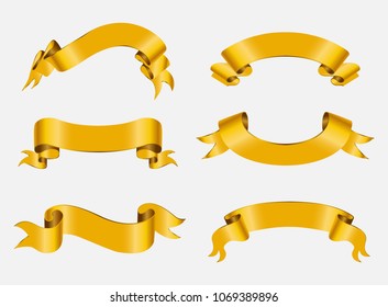 Set of golden ribbons.Gold Ribbon Banners.Vector illustration.