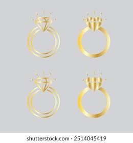 set of golden rings with diamonds