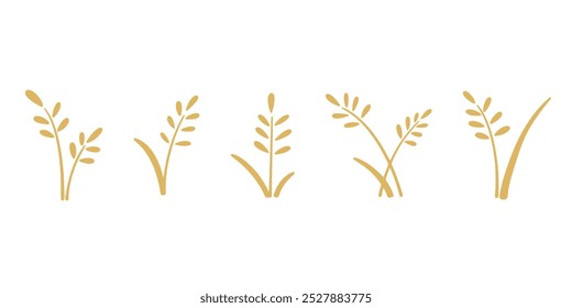 Set of golden ripe ears of cereal crop