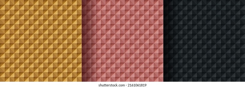 Set of golden, rose gold and black abstract geometric shape pattern, Luxury 3D triangles pattern background. Can use for cover, artwork, print ad, poster, web banner. Simple and minimal. Vector EPS10.