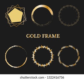 Set of golden round frame. Geometric frame. Botanical abstract elements.