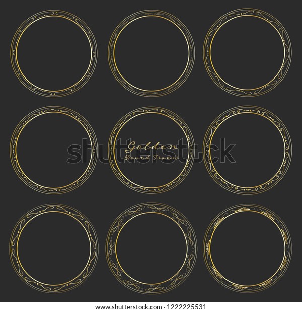 Set of golden round frames for\
decoration, Decorative round frames. Vector\
illustration.