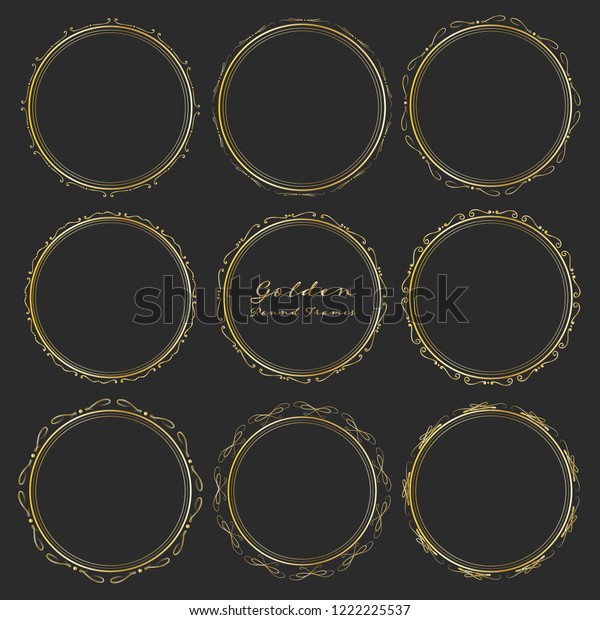 Set of golden round frames for\
decoration, Decorative round frames. Vector\
illustration.