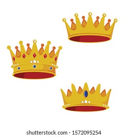 set of golden royal crowns vector illustration