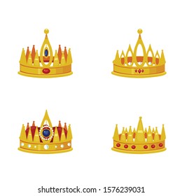 set of golden royal crowns vector illustration