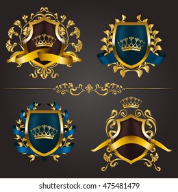 Set of golden royal shields.