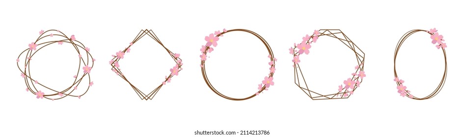 Set von goldenen Sakura Rahmen. Blumenrahmen mit Sakura einzeln auf weißem Hintergrund. Vektorgrafik