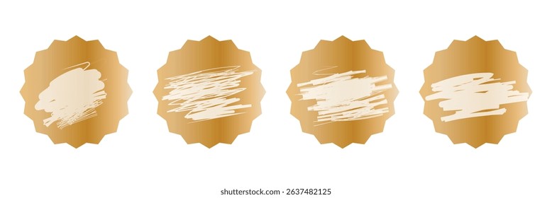 Set of golden scratch card surfaces with scraped textures isolated on white background. Collection of lotto winner, money prize, sale coupon, jackpot scratch cards Vector illustration.