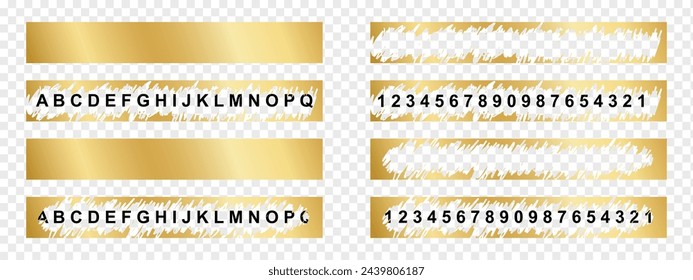 Set of golden scratch card whole and scraped textures isolated on transparent background. Collection of lotto winner, money prize, promo code, gift scratchcards templates. Vector illustration.