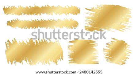 Set of golden scratchy scratchcard textures. Collection of gold scratch cards, lucky game tickets, lotto winner, money prize or sale coupon templates isolated on white background. Vector illustration.