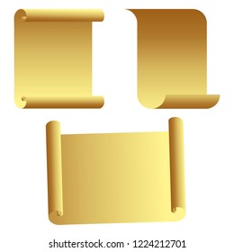 Set of golden scroll vector ribbons for your text. Gold decoration antique old blank paper banner. Vintage design parchment label history papyrus.