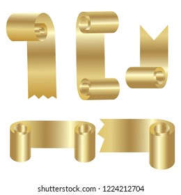 Set of golden scroll vector ribbons for your text. Gold decoration antique old blank paper banner. Vintage design parchment label history papyrus.