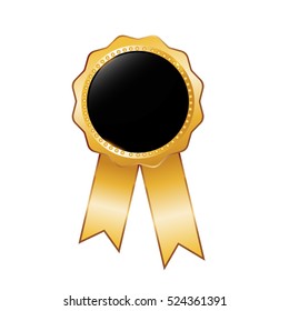 Set of golden seal of quality template with ribbon