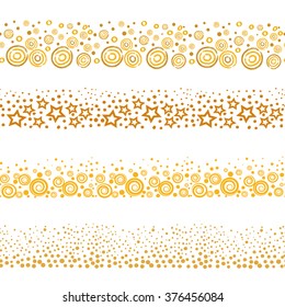 Set of golden seamless borders. Hand drawn gold decorative elements for your design. Celebration backgrounds. 