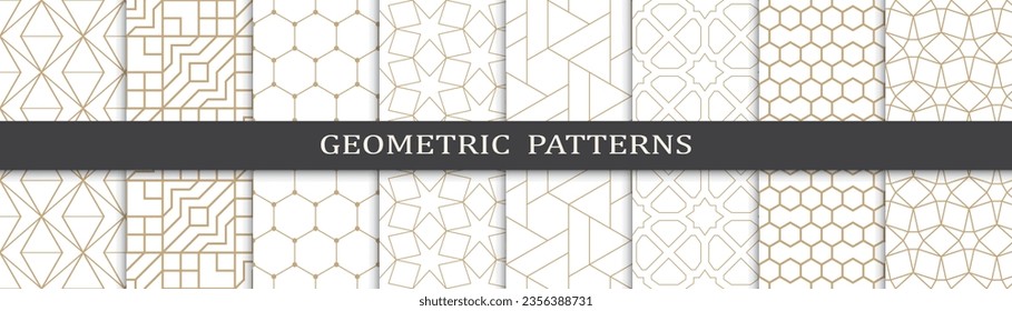 Set von goldenen, nahtlosen Mustern. Goldenes geometrisches traditionelles Design, islamisches Muster. Nahtloses arabisches goldenes Muster.