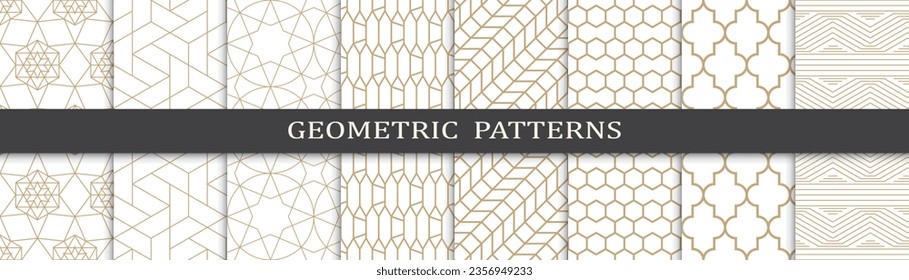 Set of golden seamless patterns. Golden geometric traditional design islamic pattern. Seamless arabic golden pattern.