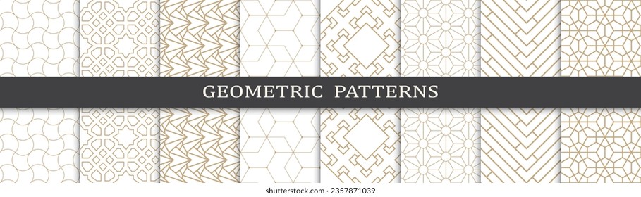Conjunto de patrones dorados sin costura. Diseño tradicional geométrico dorado con un patrón islámico. Patrón dorado árabe sin mar.