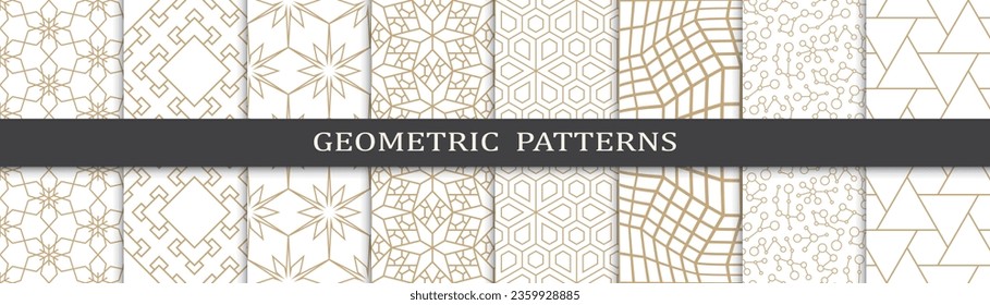 Set of golden seamless patterns. Golden geometric traditional design islamic pattern. Seamless arabic golden pattern.