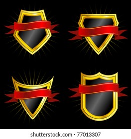 Set of Golden Shields With Dark Red Ribbons