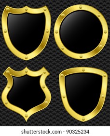 Set of golden shields, vector illustration