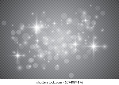 Set of golden shining lights isolated on a transparent background. Light effect of glow. The star flashed with sequins.