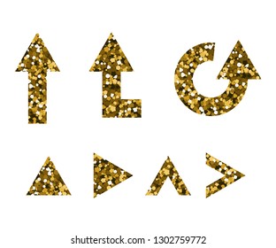 Set of Golden shiny arrows. Sequins vector illustration. Cursor icons.