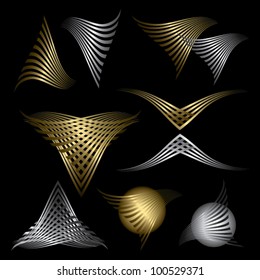 Set of golden and silver abstract line symbols - vector illustration