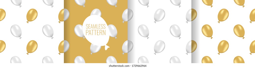 Set golden and silver air balloon texture. Royal seamless pattern for textile print, scrapbooking, baby shower, pajama print, wrapper paper printout. Birthday decor ornament. Vector illustration