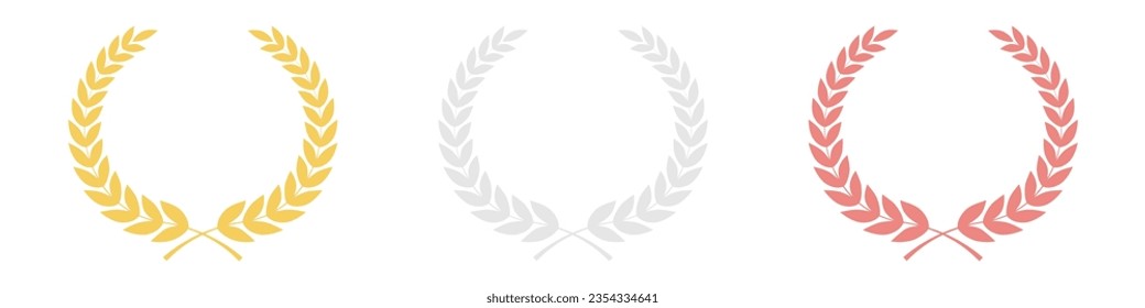 Set of Golden, Silver and Bronze  Laurel Wreath for Trophy Cup. Champion and Winning Concept. Vector Illustration.