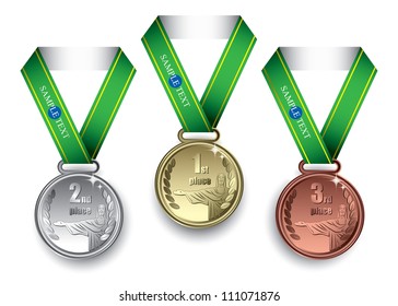 Set of golden, silver and bronze medals with Jesus Christ motive - vector illustration