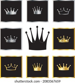 conjunto de ilustraciones vectoriales de coronas doradas y plateadas