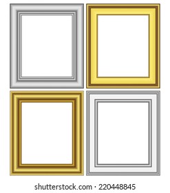 Set of golden and silver frames isolated on white