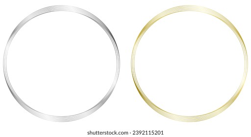 Conjunto de marcos dorados y plateados. Marco vectorial aislado en blanco. Marco para texto, certificado, imágenes, diploma, invitación. Anillo dorado aislado en blanco