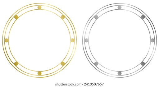 Set of golden and silver frames. Vector frame isolated on white. Frame for text, certificate, pictures, diploma, invitation. Golden ring isolated on white