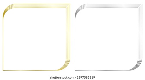 Set of golden and silver metal frames isolated on white. Vector frame for text, photo, certificate, pictures, diploma, card, invitation. Square luxury frames
