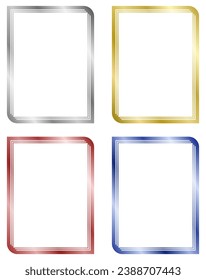 Set of golden and silver, red and blue metal frames. Vector frame isolated on white. Frame for text, certificate, pictures, diploma, invitation	