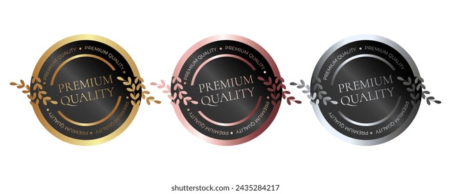 Set of golden, silver and rose gold colors sticker, label, badge, icon and logo. Premium quality products. Vector illustration