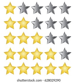 Set of golden and silver stars icon on white background. Vector illustration. Rat, rating stars icon