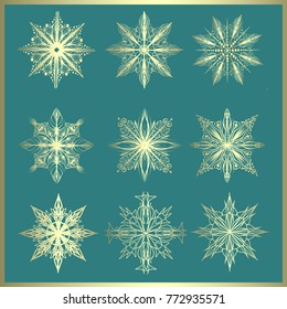 set with golden snowflakes