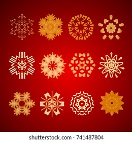 Set of golden  snowflakes for easy to customize your holiday projects. 