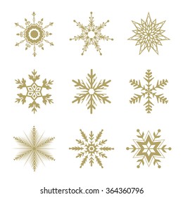 Set of golden snowflakes. Vector illustration.