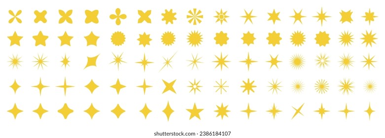 Set of golden sparkles star icons. Star png. Christmas golden star icon. Bright firework .Light gold icon set. Flash,shine sparkle icon,glare,blink star.