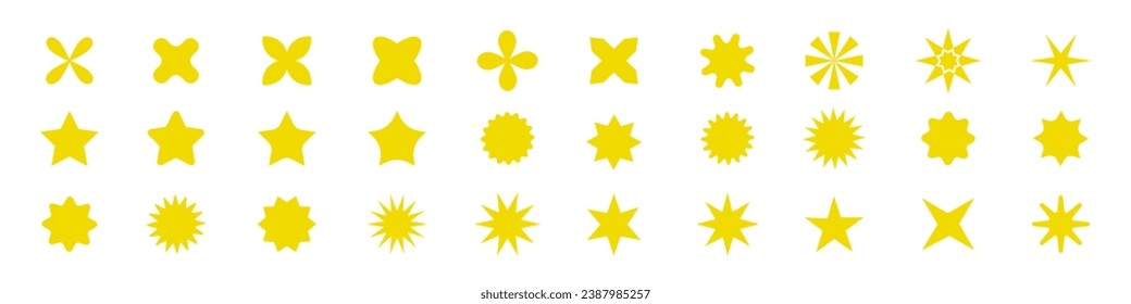 Set of golden sparkles star icons. Star png. Christmas golden star icon. Bright firework .Light gold icon set. Flash,shine sparkle icon,glare,blink star.